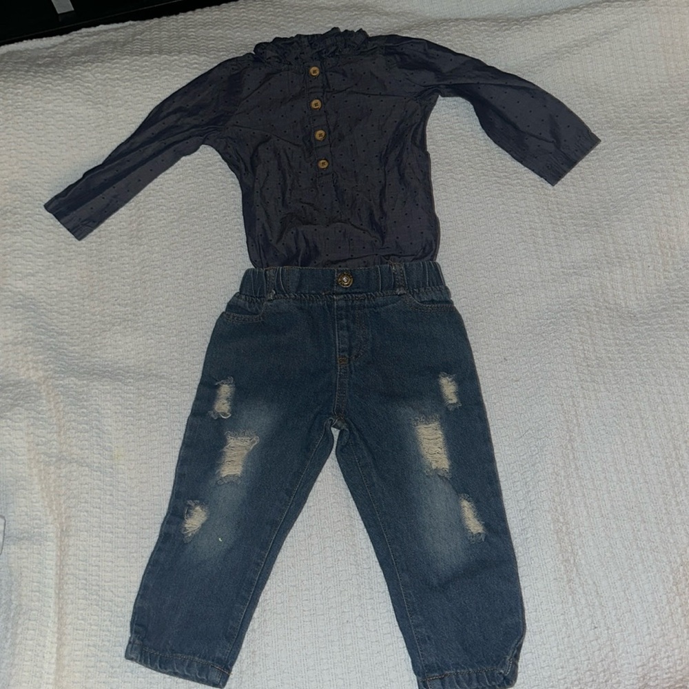 Baby Cat & Jack Top and Jeans Outfit - 18-24M